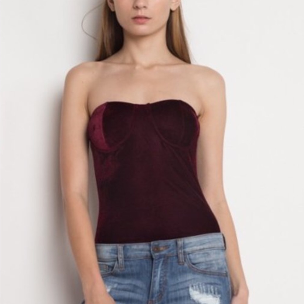 Velvet Bodysuit Burgundy-LAST ONE-SALE - Picture 3 of 4